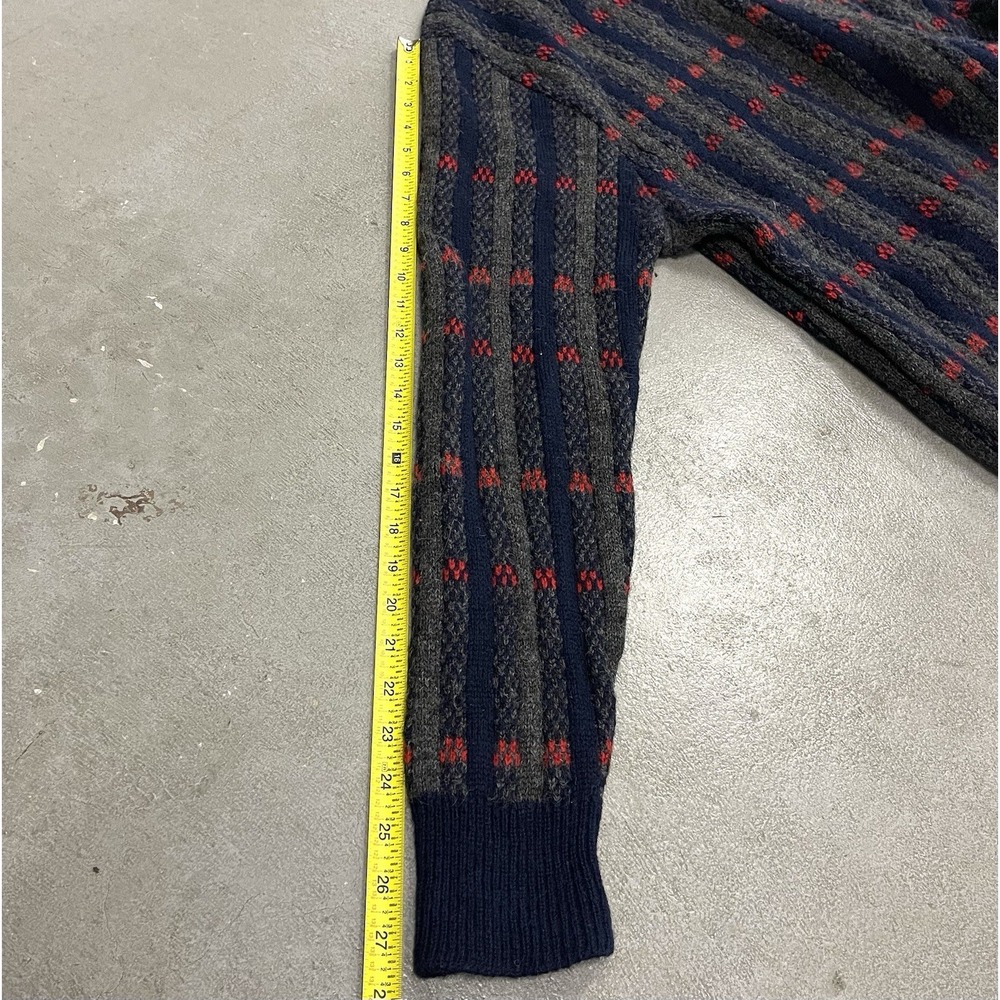 Vintage 80s Men's Pendleton Wool Sweater Stripe Checkered Made in USA XL FLAWED - Picture 8 of 10